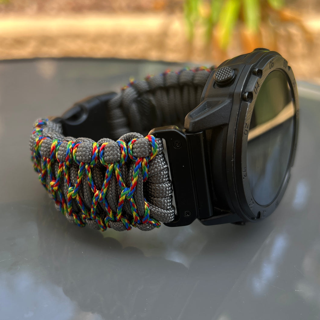 Quick Release Paracord Watchband, personalized to replace bands for Garmin 20mm, 22mm and 26mm|Autism Awareness.