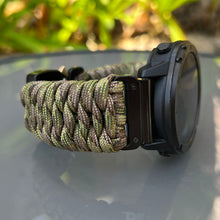 Load image into Gallery viewer, Paracord Watchband compatible with Garmin Approach, D2, Descent, Enduro, Epix (Gen 2), Fenix, Forerunner 230/235/630/735XT/935/955, Instinct, MARQ, Tactix, Quatix (watch not included).
