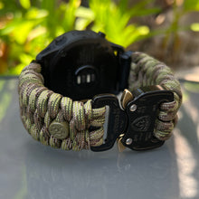 Load image into Gallery viewer, Paracord Watchband compatible with Garmin Approach, D2, Descent, Enduro, Epix (Gen 2), Fenix, Forerunner 230/235/630/735XT/935/955, Instinct, MARQ, Tactix, Quatix (watch not included).
