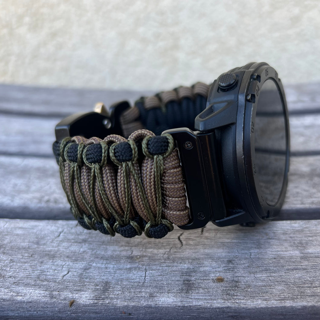 Quick Release Paracord Watchband, personalized to replace bands for Garmin 20mm, 22mm and 26mm|Coyote|Black|Olive Drab