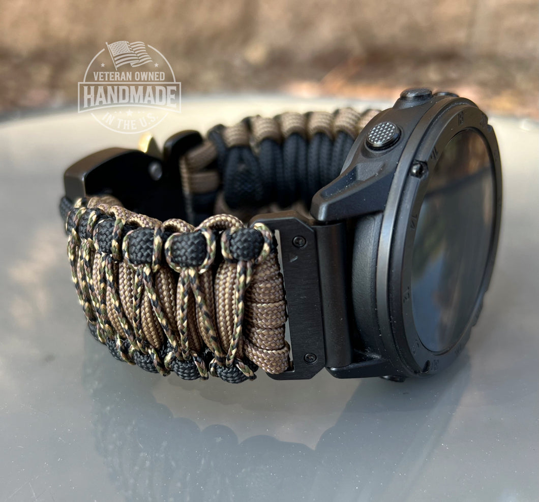 Quick Release Paracord Watchband, personalized to replace bands for Garmin 20mm, 22mm and 26mm|Coyote|Black|Camo