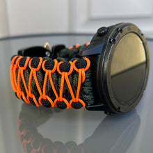 Load image into Gallery viewer, Paracord Watchband compatible with Garmin Approach, D2, Descent, Enduro, Epix (Gen 2), Fenix, Forerunner 935/955, Instinct, MARQ, Tactix, Quatix (watch not included).
