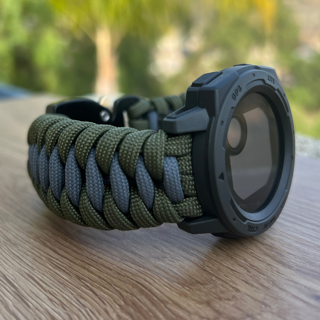 Paracord Watchband compatible with Garmin Approach, D2, Descent, Enduro, Epix (Gen 2), Fenix, Forerunner 935/955, Instinct, MARQ, Tactix, Quatix (watch not included).