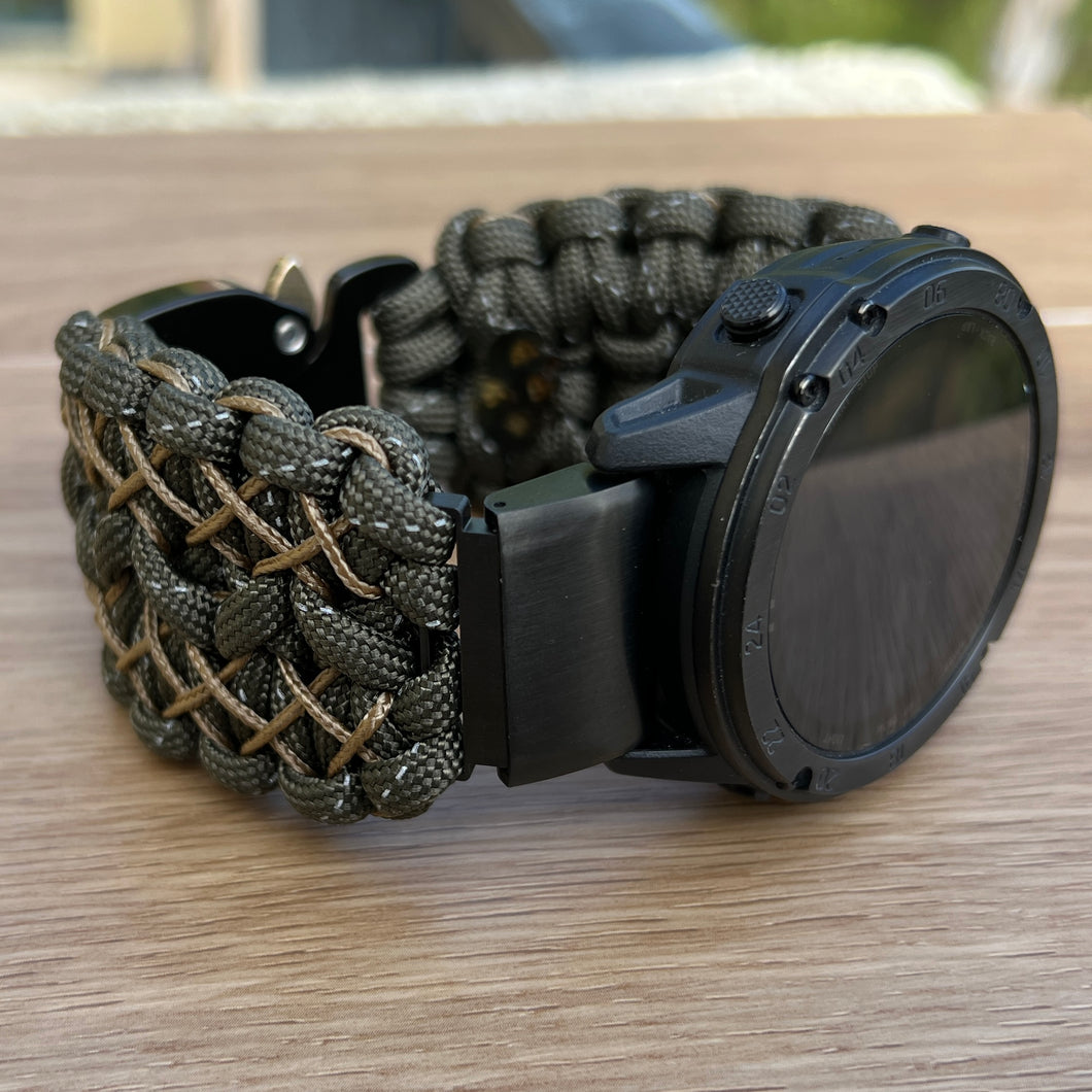 Paracord Watchband compatible with Garmin Approach, D2, Descent, Enduro, Epix (Gen 2), Fenix, Forerunner 230/235/630/735XT/935/955, Instinct, MARQ, Tactix, Quatix (watch not included).