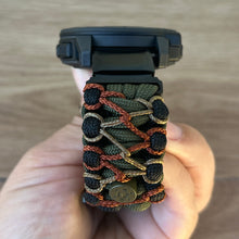 Load image into Gallery viewer, Paracord Watchband compatible with Garmin Approach, D2, Descent, Enduro, Epix (Gen 2), Fenix, Forerunner 230/235/630/735XT/935/955, Instinct, MARQ, Tactix, Quatix (watch not included).
