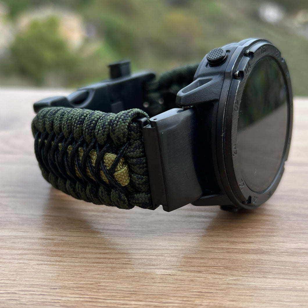 Paracord Watchband compatible with Garmin Approach, D2, Descent, Enduro, Epix (Gen 2), Fenix, Forerunner 230/235/630/735XT/935/955, Instinct, MARQ, Tactix, Quatix (watch not included).