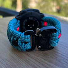 Load image into Gallery viewer, Paracord Watchband compatible with Garmin Approach, D2, Descent, Enduro, Epix (Gen 2), Fenix, Forerunner 230/235/630/735XT/935/955, Instinct, MARQ, Tactix, Quatix (watch not included).
