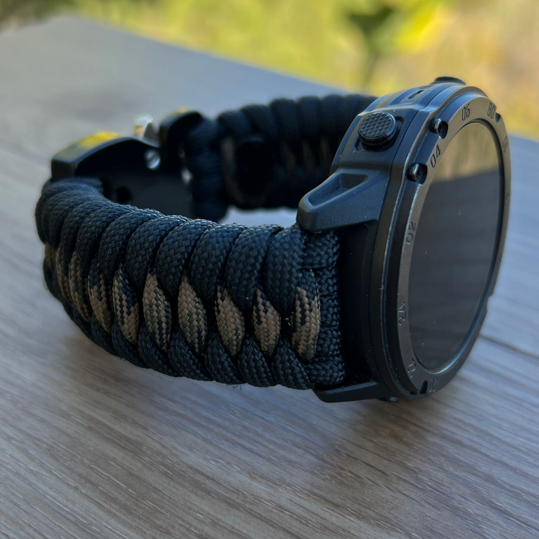 Paracord Watchband compatible with Garmin Approach, D2, Descent, Enduro, Epix (Gen 2), Fenix, Forerunner 230/235/630/735XT/935/955, Instinct, MARQ, Tactix, Quatix (watch not included).