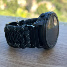 Load image into Gallery viewer, Paracord Watchband compatible with Garmin Approach, D2, Descent, Enduro, Epix (Gen 2), Fenix, Forerunner 230/235/630/735XT/935/955, Instinct, MARQ, Tactix, Quatix (watch not included).
