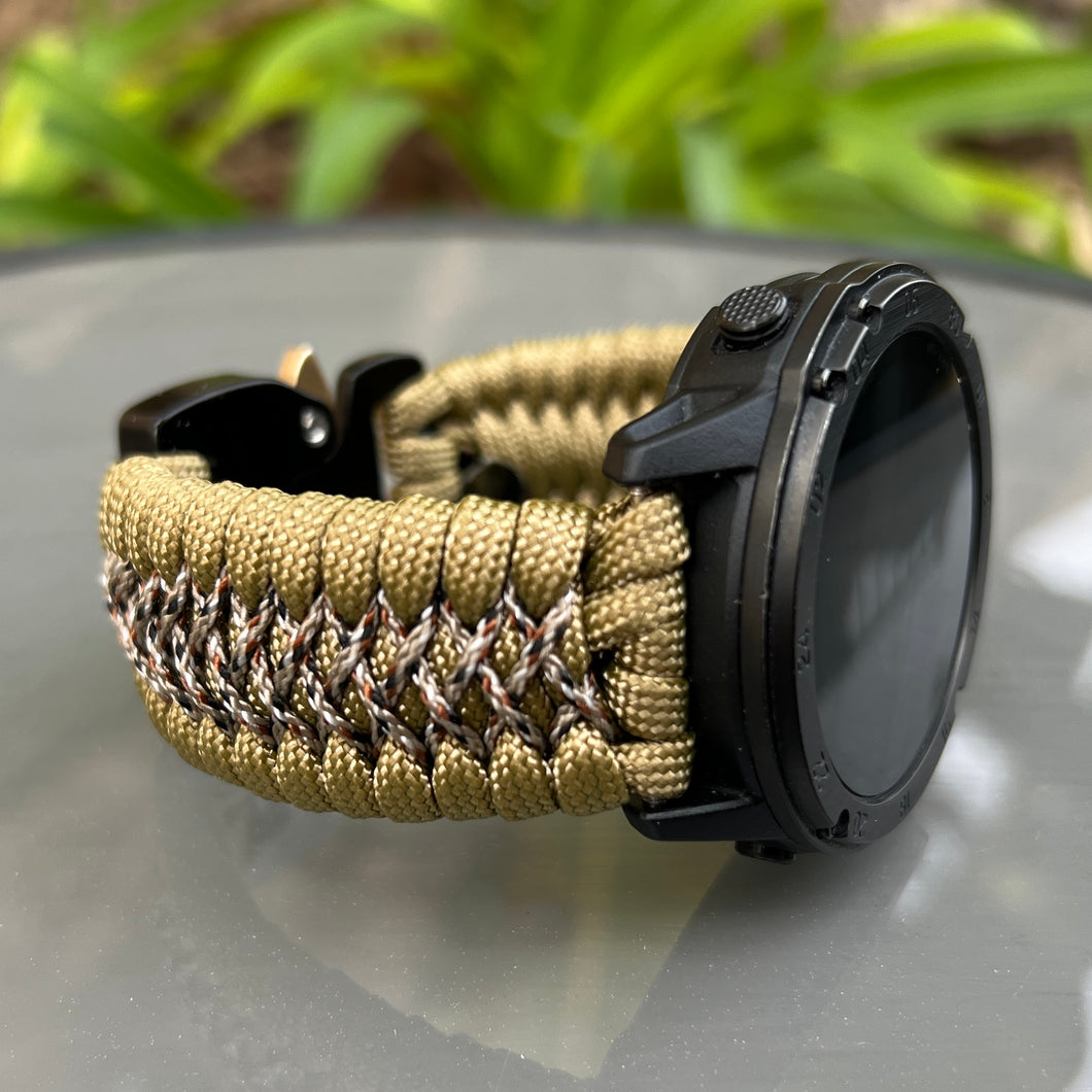 Paracord Watchband compatible with Garmin Approach, D2, Descent, Enduro, Epix (Gen 2), Fenix, Forerunner 230/235/630/735XT/935/955, Instinct, MARQ, Tactix, Quatix (watch not included).