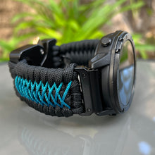 Load image into Gallery viewer, Paracord Watchband compatible with Garmin Approach, D2, Descent, Enduro, Epix (Gen 2), Fenix, Forerunner 230/235/630/735XT/935/955, Instinct, MARQ, Tactix, Quatix (watch not included).
