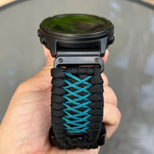 Load image into Gallery viewer, Paracord Watchband compatible with Garmin Approach, D2, Descent, Enduro, Epix (Gen 2), Fenix, Forerunner 230/235/630/735XT/935/955, Instinct, MARQ, Tactix, Quatix (watch not included).
