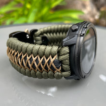 Load image into Gallery viewer, Paracord Watchband compatible with Garmin Approach, D2, Descent, Enduro, Epix (Gen 2), Fenix, Forerunner 230/235/630/735XT/935/955, Instinct, MARQ, Tactix, Quatix (watch not included).
