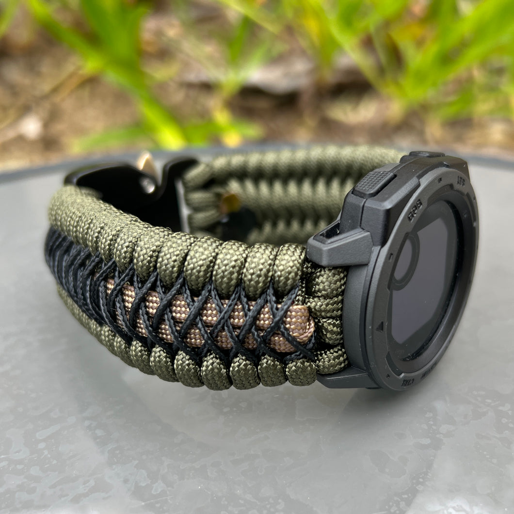 Paracord Watchband compatible with Garmin Approach, D2, Descent, Enduro, Epix (Gen 2), Fenix, Forerunner 230/235/630/735XT/935/955, Instinct, MARQ, Tactix, Quatix (watch not included).