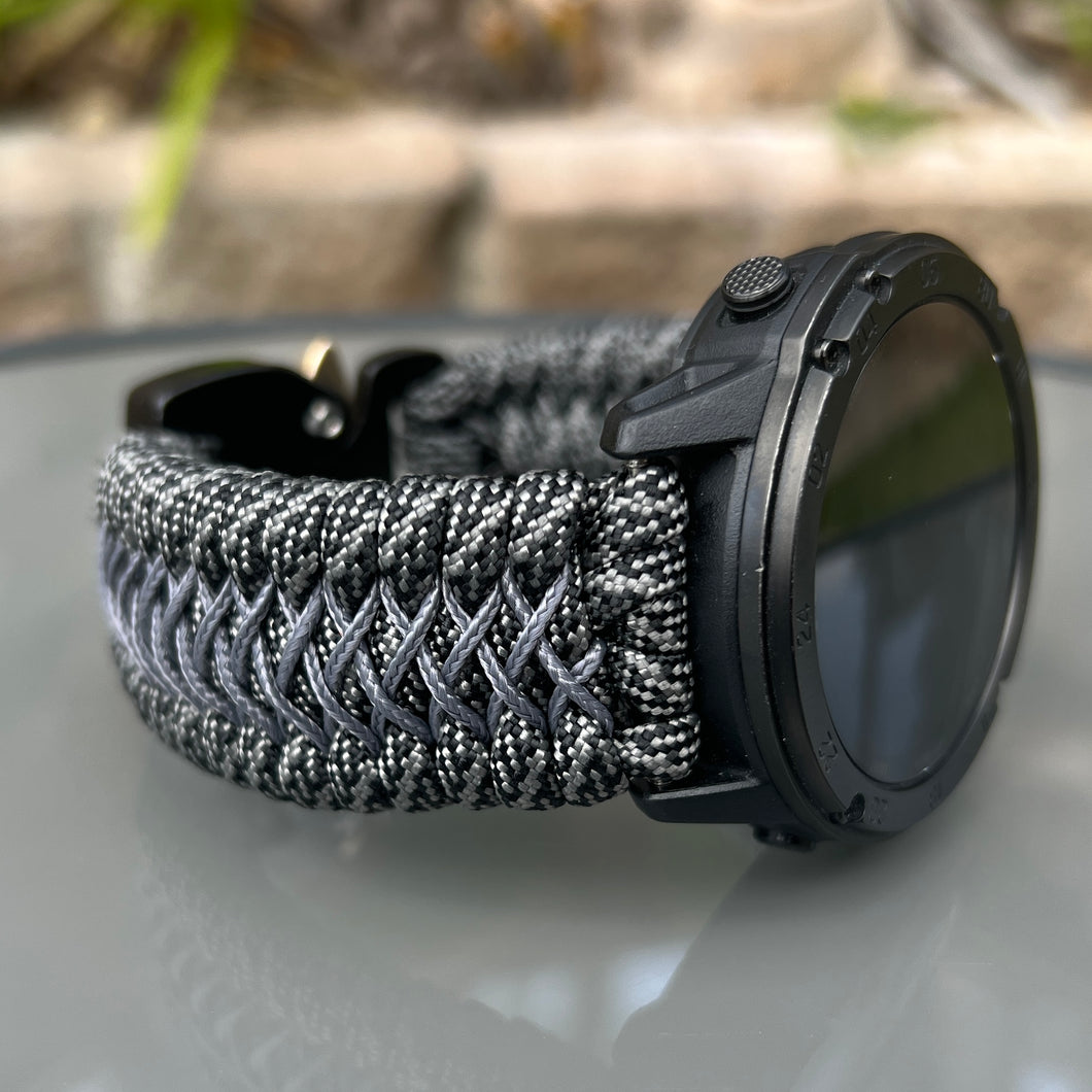 Paracord Watchband compatible with Garmin Approach, D2, Descent, Enduro, Epix (Gen 2), Fenix, Forerunner 230/235/630/735XT/935/955, Instinct, MARQ, Tactix, Quatix (watch not included).