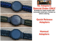 Load image into Gallery viewer, Paracord Watchband compatible with Garmin Approach, D2, Descent, Enduro, Epix (Gen 2), Fenix, Forerunner 935/955, Instinct, MARQ, Tactix, Quatix (watch not included).
