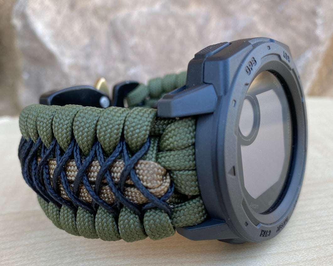 Paracord Watchband compatible with Garmin Approach, D2, Descent, Enduro, Epix (Gen 2), Fenix, Forerunner 935/955, Instinct, MARQ, Tactix, Quatix (watch not included).