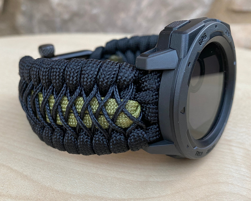 Paracord Watchband compatible with Garmin Approach, D2, Descent, Enduro, Epix (Gen 2), Fenix, Forerunner 935/955, Instinct, MARQ, Tactix, Quatix (watch not included).