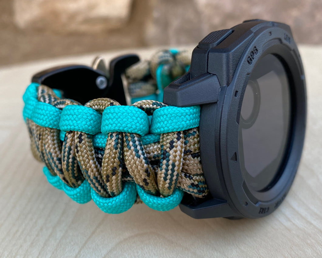 Paracord Watchband compatible with Garmin Approach, D2, Descent, Enduro, Epix (Gen 2), Fenix, Forerunner 935/955, Instinct, MARQ, Tactix, Quatix (watch not included).