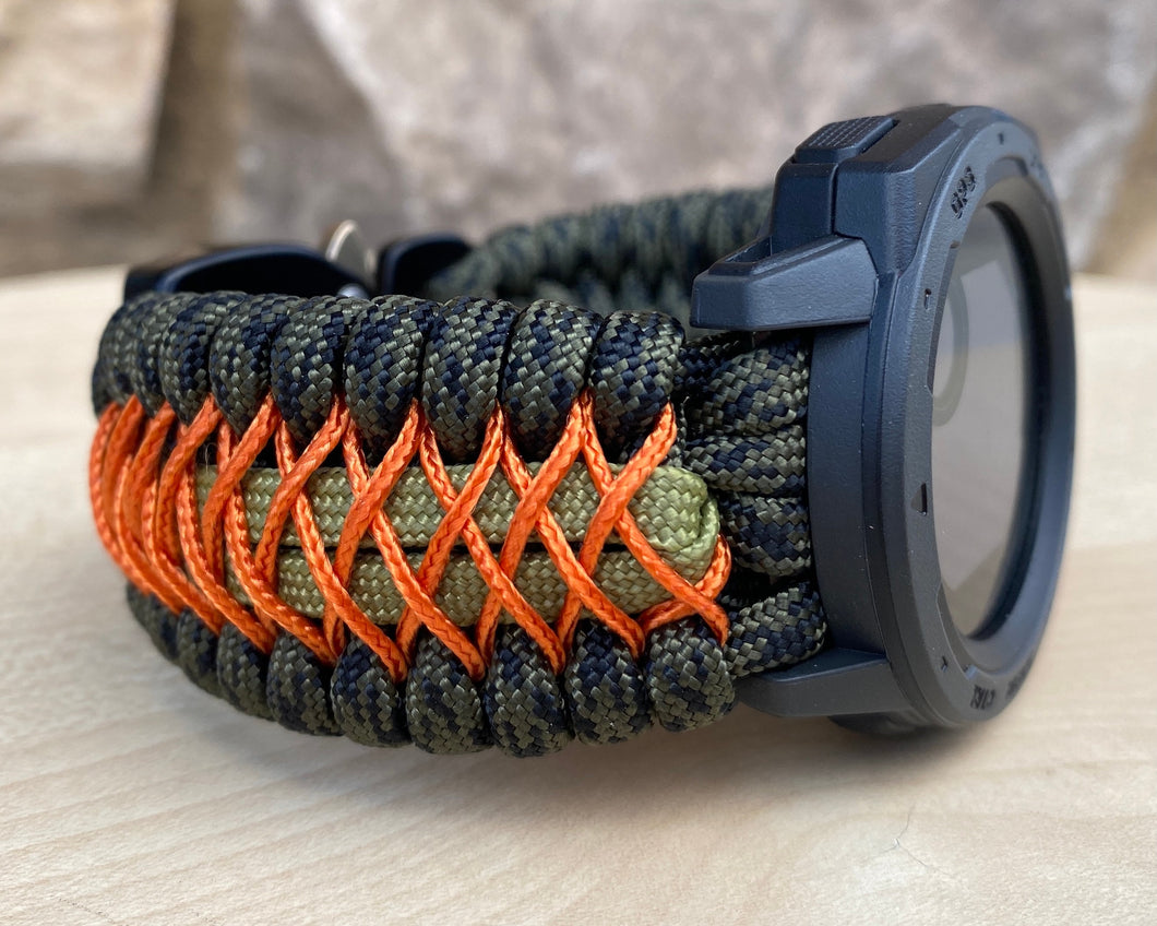 Paracord Watchband compatible with Garmin Approach, D2, Descent, Enduro, Epix (Gen 2), Fenix, Forerunner 935/955, Instinct, MARQ, Tactix, Quatix (watch not included).