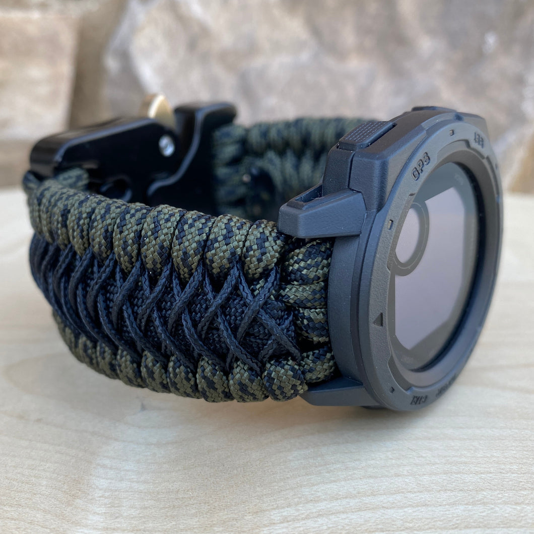 Paracord Watchband compatible with Garmin Approach, D2, Descent, Enduro, Epix (Gen 2), Fenix, Forerunner 935/955, Instinct, MARQ, Tactix, Quatix (watch not included).